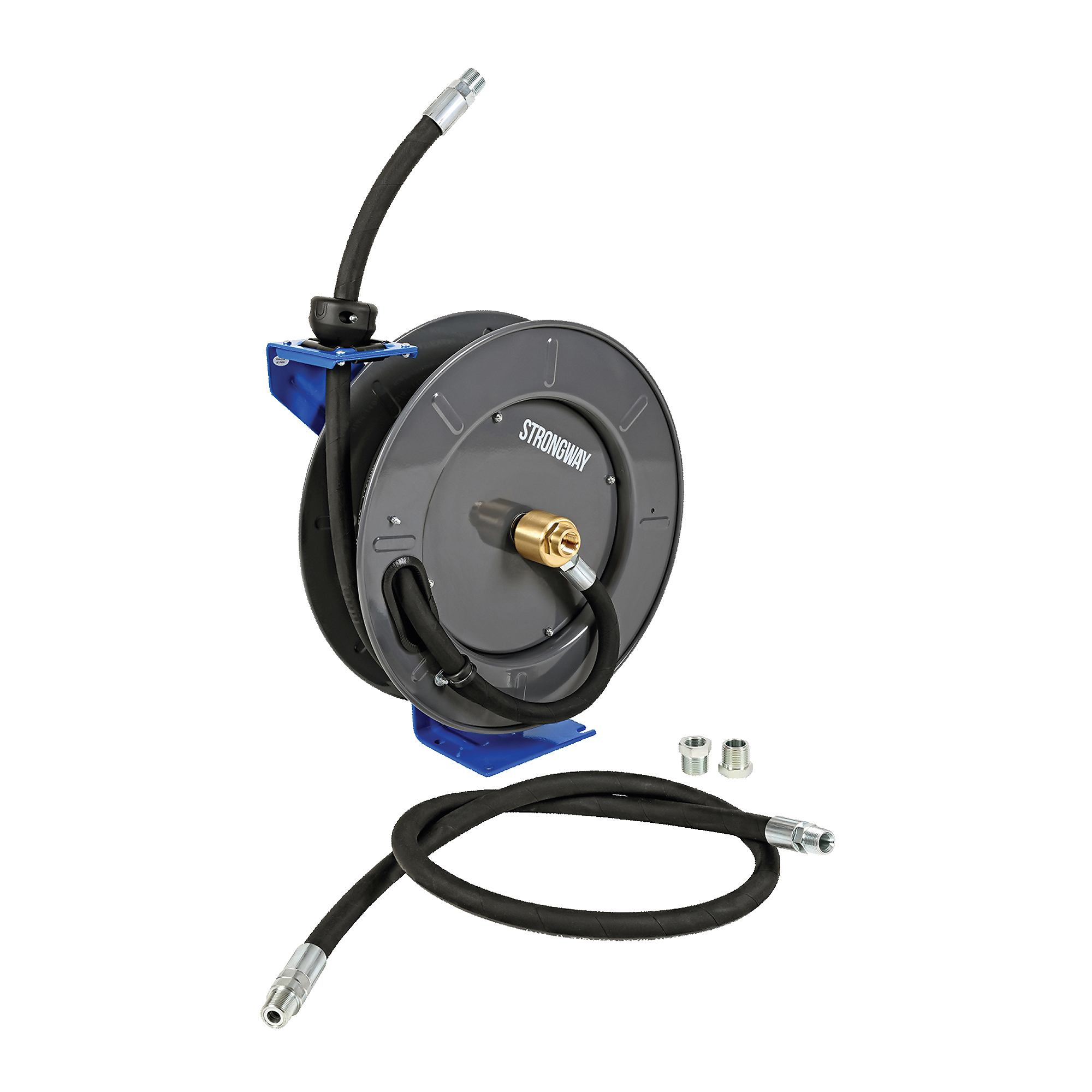 Strongway Spring-Rewind Fuel and Oil Hose Reel, 3/4in. x 25ft. NBR Rubber Hose, 1250 PSI